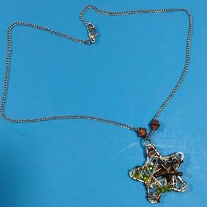 Star Open Wire Necklace Mixed Metal Green Stones